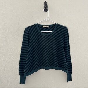 Sonia Rykiel Paris Striped Cropped Wool Sweater Made in Italy Teal Black 42